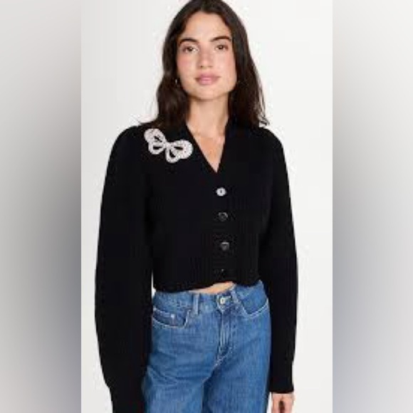 LoveShackFancy Larsa Crop Cardigan in Black - Picture 1 of 16